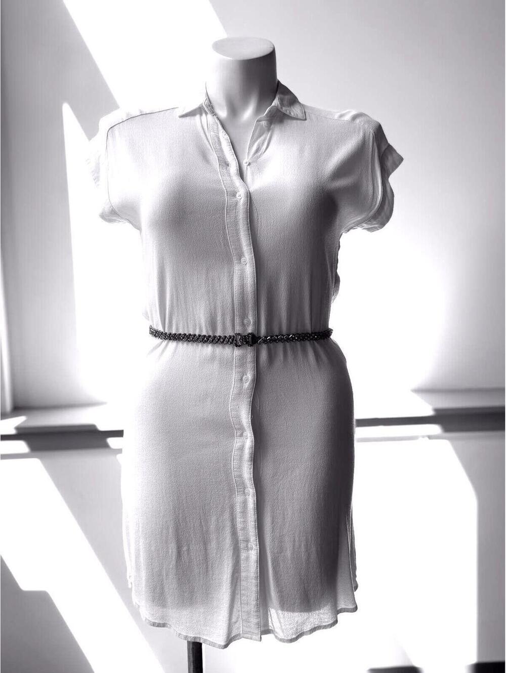 H&M White Tie Waist Shirt Dress Mini Size 2 - Picture 8 of 9